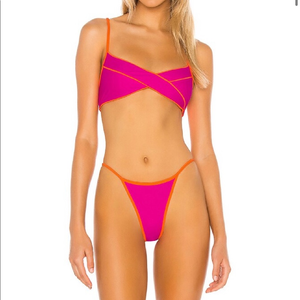 Superdown Revolve Gianna Pink & Orange High Leg Bikini XS Top Small Bottom